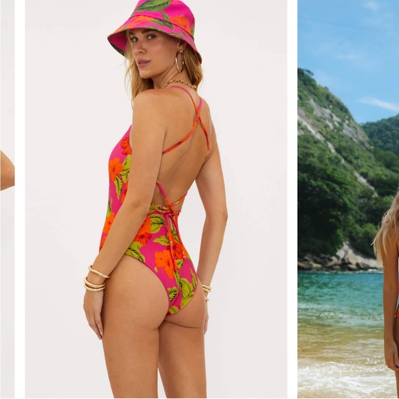NWT BEACH RIOT Stevie One Piece Hibiscus Sunset - Picture 5 of 9